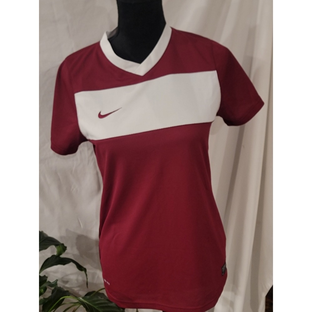 Nike Dri-FIT Womens Soccer Jersey Maroon White V-Neck Training Top L 534465-610